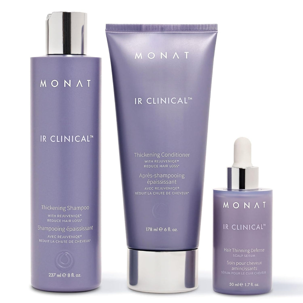 MONAT IR Clinical System thickening shampoo bottle promotes fuller-looking hair over time.