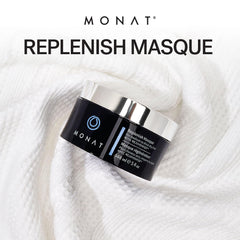 MONAT Replenish Masque application on hair illustrating smoothing effect