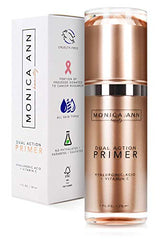 Monica Ann Beauty Dual-Action Face Primer bottle with translucent matte finish for smoother skin.