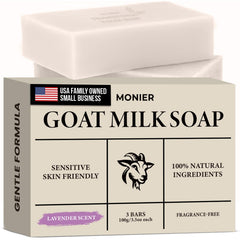 MONIER goat milk soap lavender packaging view showing natural care for sensitive skin