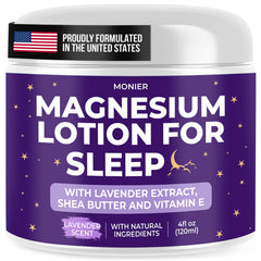 MONIER Magnesium Lotion for Sleep bottle with lavender aroma for nighttime relaxation.