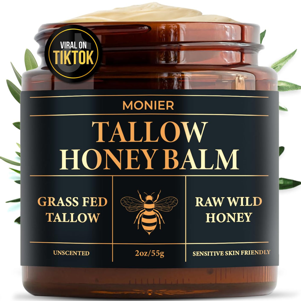 MONIER Tallow and Honey Balm jar closeup shows rich texture for dry skin hydration