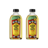 Monoi Tiki Tahiti bottle pour shows hydrating coconut oil for skin and hair.