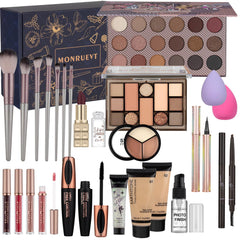 MONRUEVT makeup kit eyeshadow palettes with a wide color range for versatile looks.