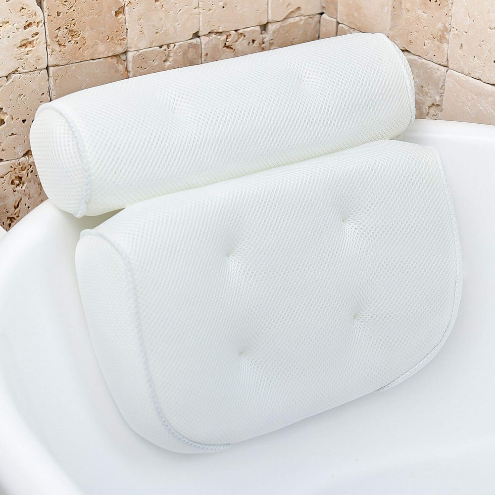Monsuri bath pillow neck-support close-up showing plush padding for comfort