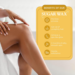 MOOM sugar wax application process shows warm texture for easy at-home removal.
