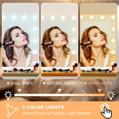 Moonee vanity mirror offers 3 color lighting for accurate skin tones.