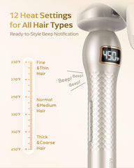 Mooqlizz ceramic-coated barrel distributes heat evenly to reduce hot spots.