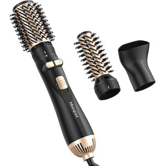 Mooqlizz rotating hair dryer brush assembled for salon-like finish and volume
