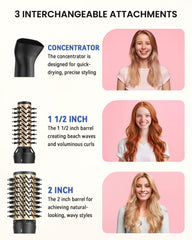 Mooqlizz rotating hair dryer brush with concentrator nozzle for precise drying