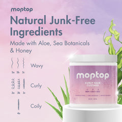MopTop Curly Hair Gel Custard in hand ready for even application to enhance curls