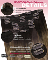 Moresoo clip-in extensions Golden brown shade for warm, vibrant highlights.