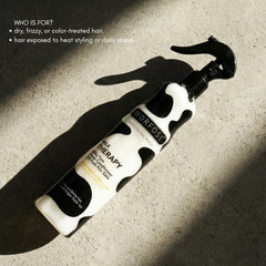 Morfose Milk Therapy spray-on image demonstrates easy application to damp hair