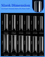MORGLES 12-size range diagram shows precise fit for personalized acrylic nails.