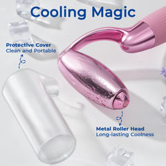 MORGLES Ice Roller head-detail highlights the metal roller for cold therapy and firm contact.