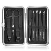 MORGLES tweezers set inside leather travel case, organized grooming on the go.