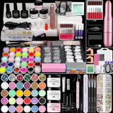 Morovan Acrylic Nail Kit beginner set closeup shows complete starter tools for at-home manicures.