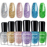 Morovan Glitter Nail Polish Set bottle closeup shows shimmering confetti for chic nails.