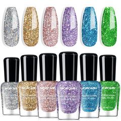 Morovan Glitter Nail Polish Set bottle closeup shows shimmering confetti for chic nails.