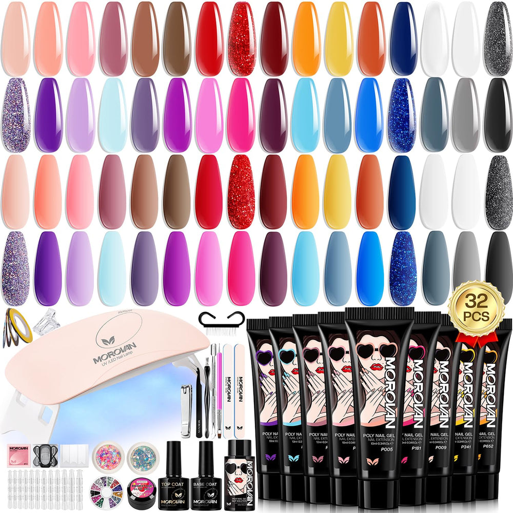 Morovan poly gel nail kit 32 colors swatches for versatile DIY nail art options