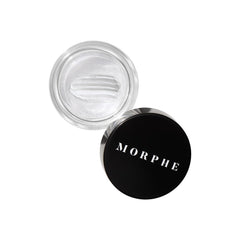 Morphe Supreme Brow Wax clear packaging closeup for long-lasting hold without stiffness