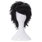 Morvally short messy black wig front view for versatile cosplay looks