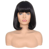 Morvally short straight bob wig 14in black front view for natural everyday wear.