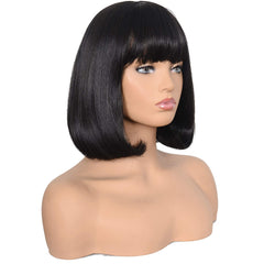 Morvally short straight bob wig 14in black side view adds versatile everyday style.