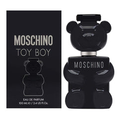Moschino Toy Boy for Men bottle front—bold spicy-woody scent for daily wear.