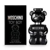 Moschino Toy Boy fragrance bottle in black glass with a bold evening scent.