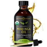 Mother Nature Organics Moringa Seed Oil bottle for facial hydration and skin nourishment.