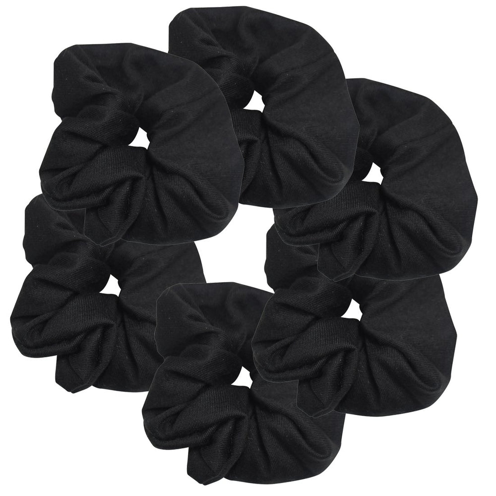 Motique Accessories 6-pack large solid scrunchies in black pack offer secure daily hold