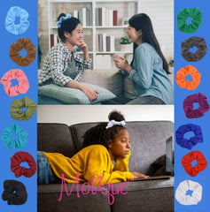 Motique Accessories large scrunchies open view reveals stretchable elastic and plush fabric