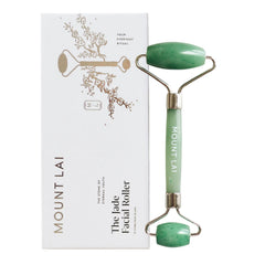 Mount Lai jade roller close-up showing cooling action to reduce puffiness