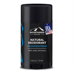 Mountaineer Brand Mountain Fresh deodorant stick closeup for long-lasting freshness.