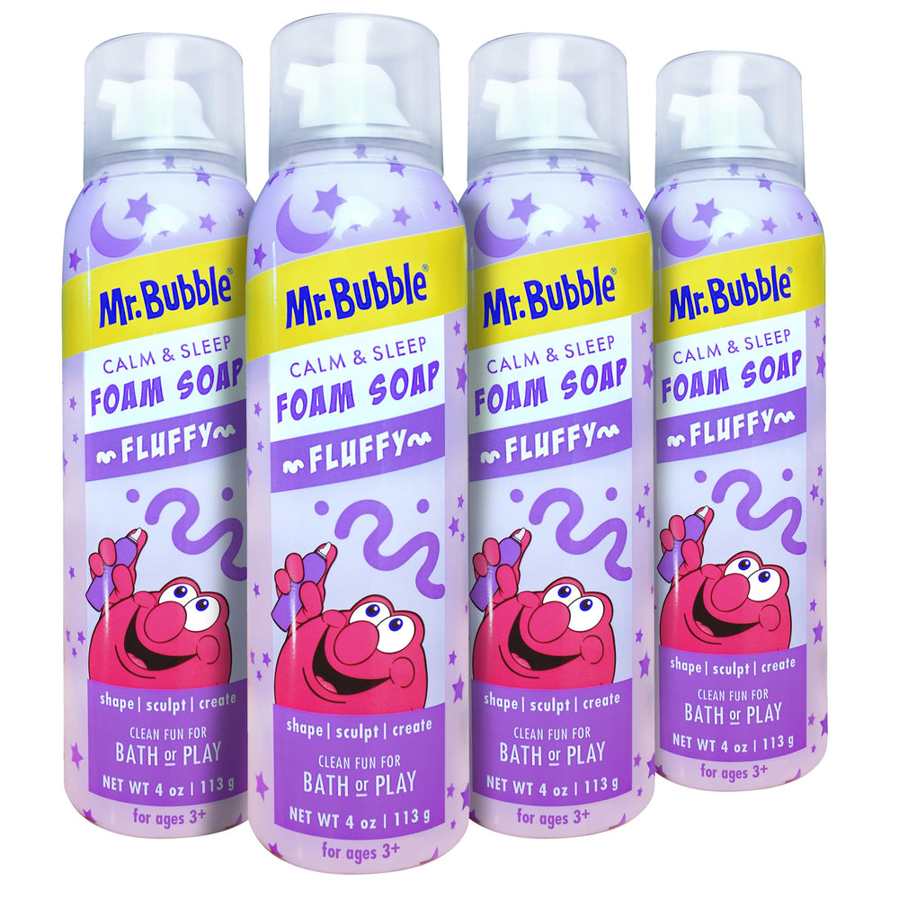 Mr. Bubble Calm & Sleep foam soap bottle shows gentle spray-on cleansing for kids