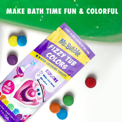Mr. Bubble yellow tablet brightens bath while kids explore colors.