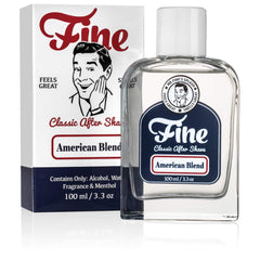 Fine Mr. Fine aftershave bottle showing American blend fragrance for a classic grooming finish