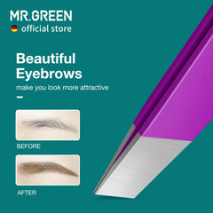 MR.GREEN Eyebrow Tweezers purple angled view highlights easy grip and accurate hair removal