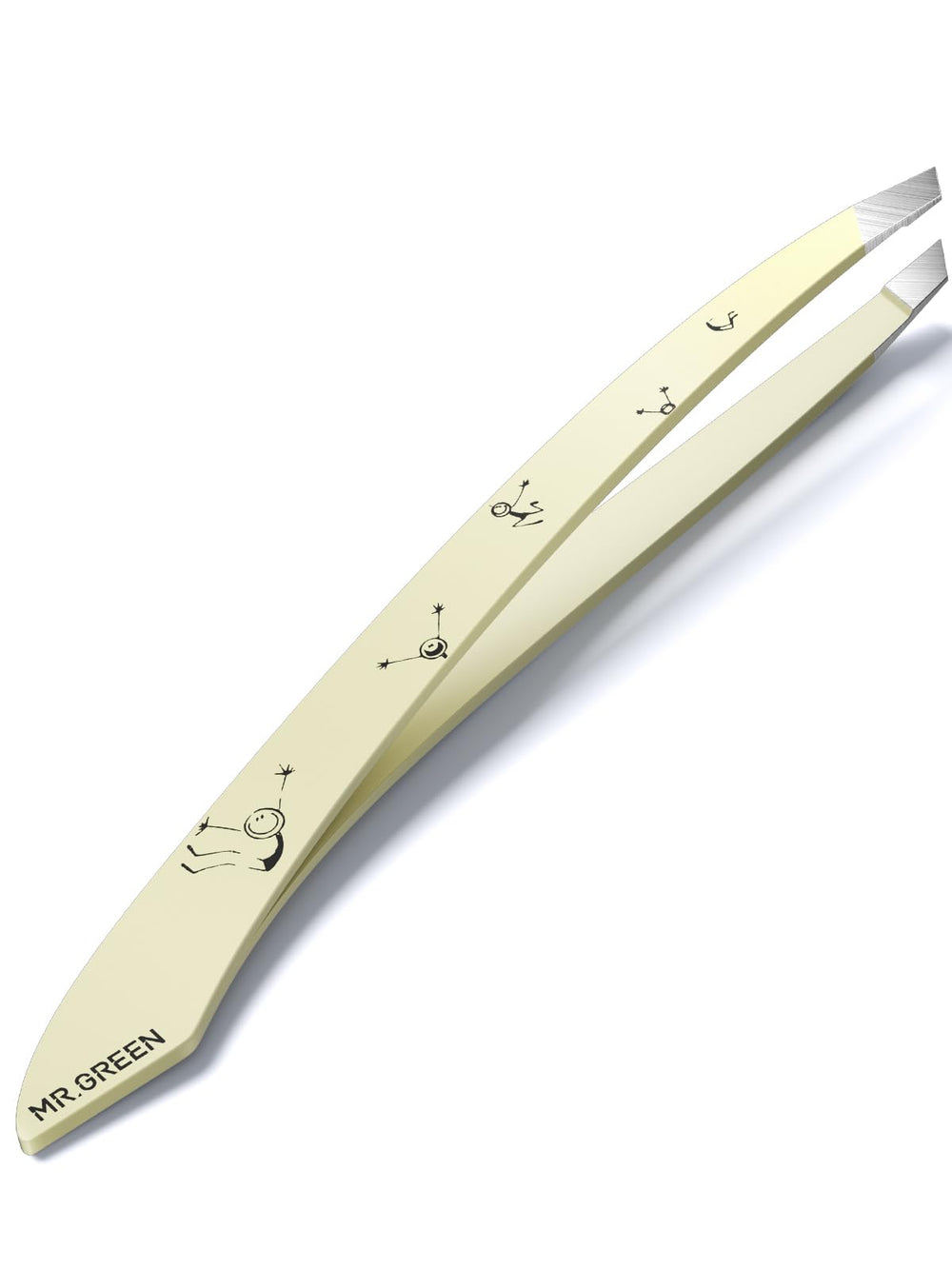MR.GREEN tweezers slant-tip close-up for precise facial hair removal and shaping