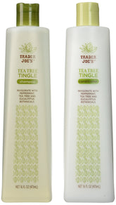 Mroobest Trader Joe's Tea Tree Tingle shampoo bottle highlights refreshing cleanse