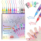 Mrryiio 12-color nail art pens set displays vibrant hues for precise DIY designs