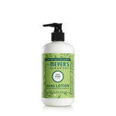 Mrs. Meyer's Clean Day Iowa Pine hand lotion bottle highlights a non-greasy formula for dry hands
