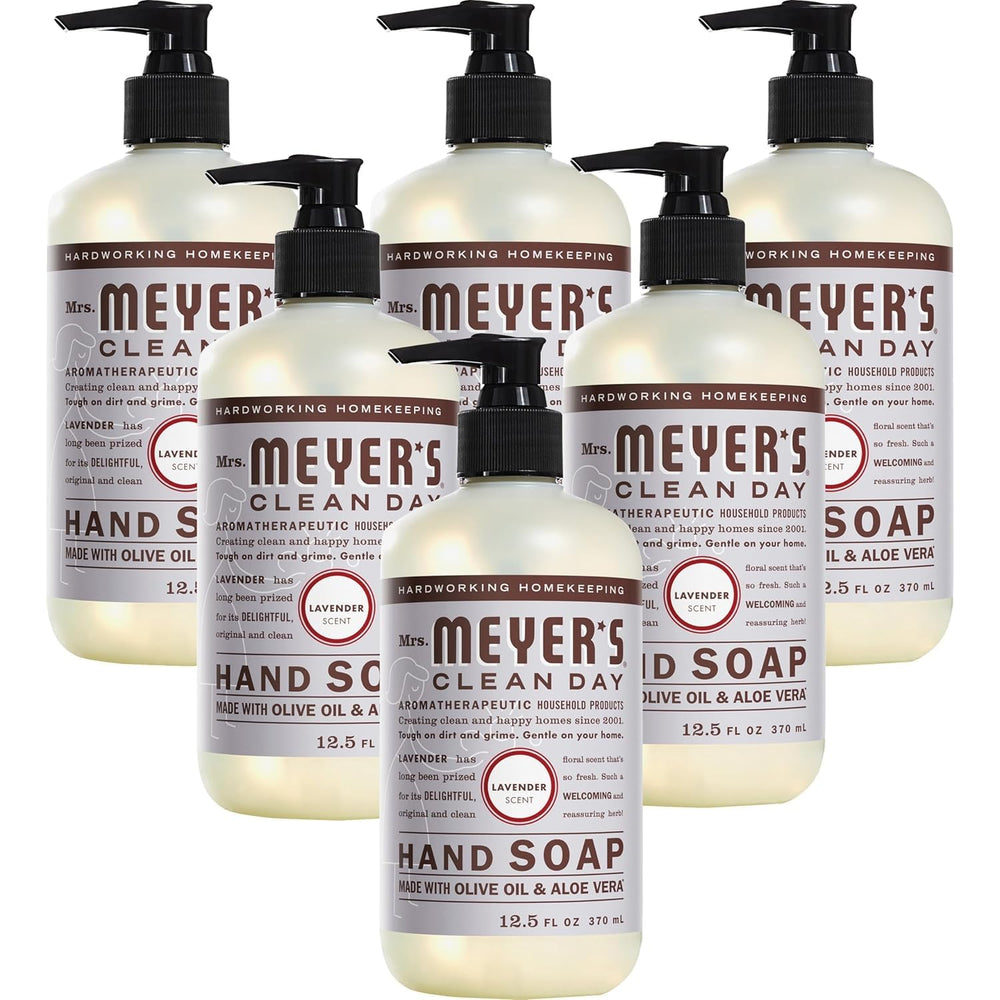 Mrs. Meyer's Clean Day Lavender hand soap bottle shows calming garden scent for daily handwashing