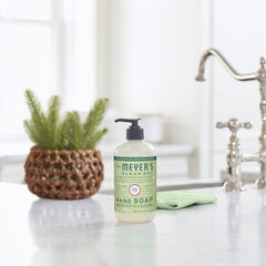 Mrs. Meyer's Clean Day hand soap pouring into hands for easy lather