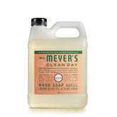Mrs. Meyer's Clean Day hand soap refill bottle pour for easy refills and fresh geranium.