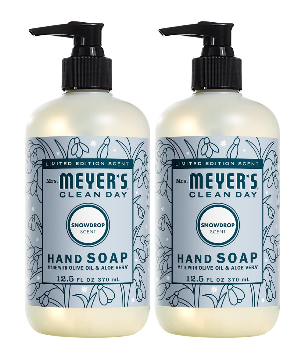 Mrs. Meyer's Snowdrop hand soap bottle for daily cleansing.