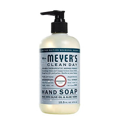 SnowDrop soap label highlights olive oil and aloe vera for gentle cleansing.
