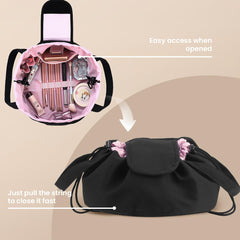 Mrsfox lay flat drawstring makeup bag pink travel-ready size fits toiletries and skincare essentials
