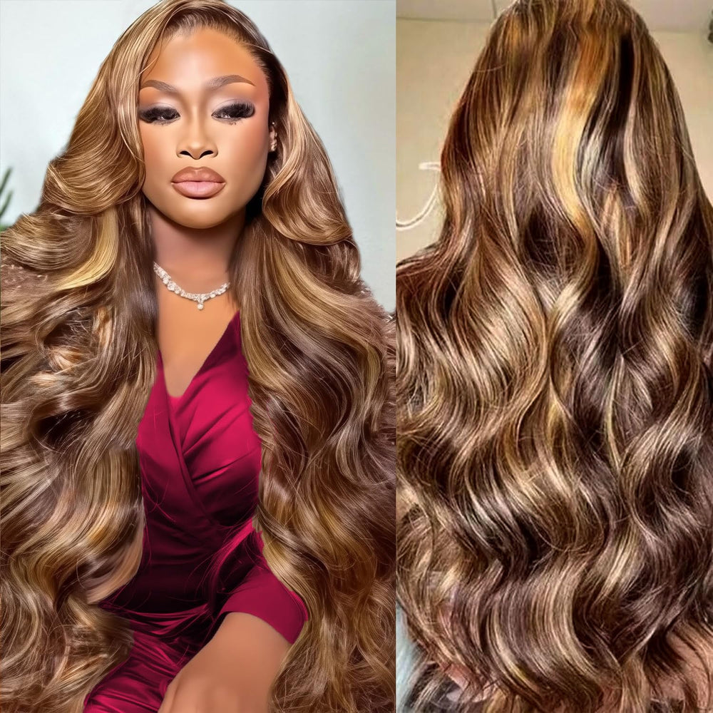 MSCLARA 30inch highlight body wave lace-front wig shows natural scalp realism for daily wear